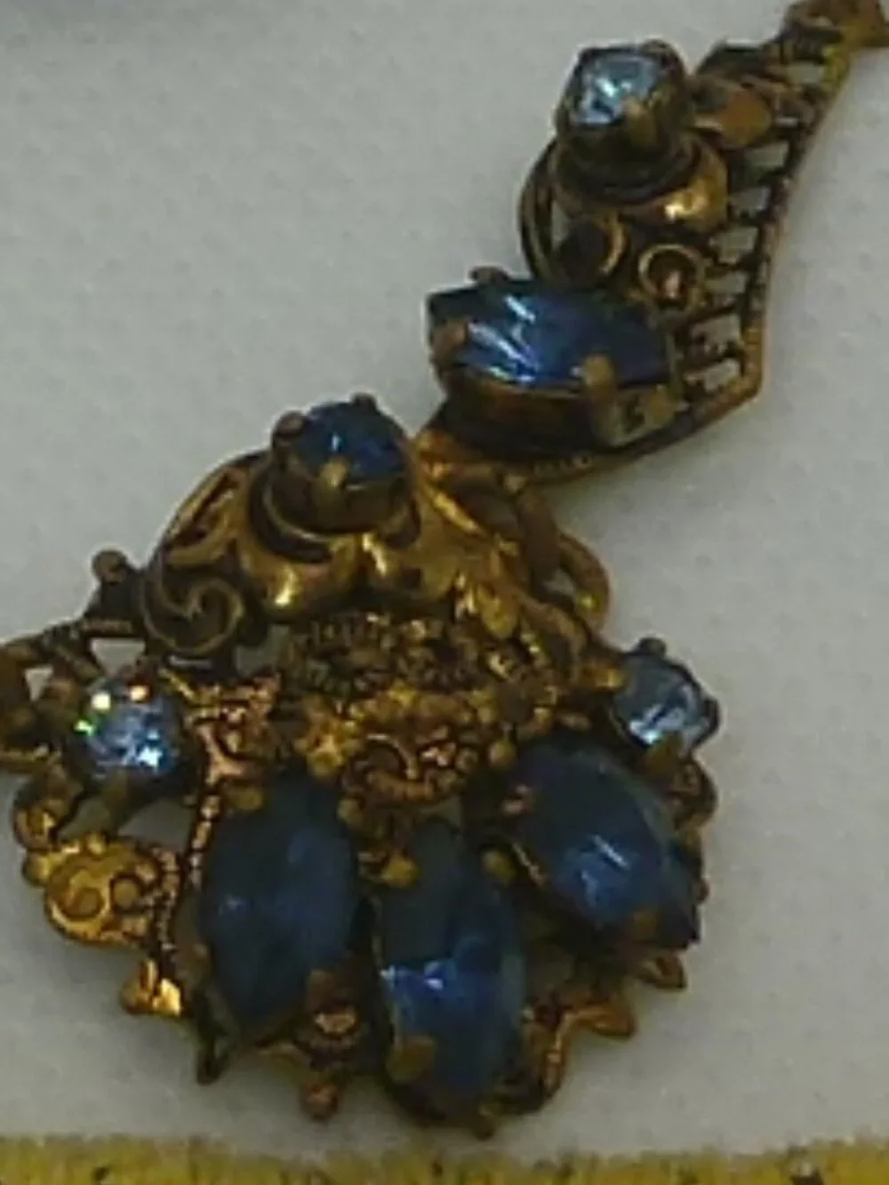 Vintage West Germany Blue Rhinestone Filigree Necklace & Earring Set Demi Parure